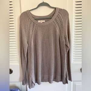 LOFT Women's Taupe Crewneck Open-Knit Sweater